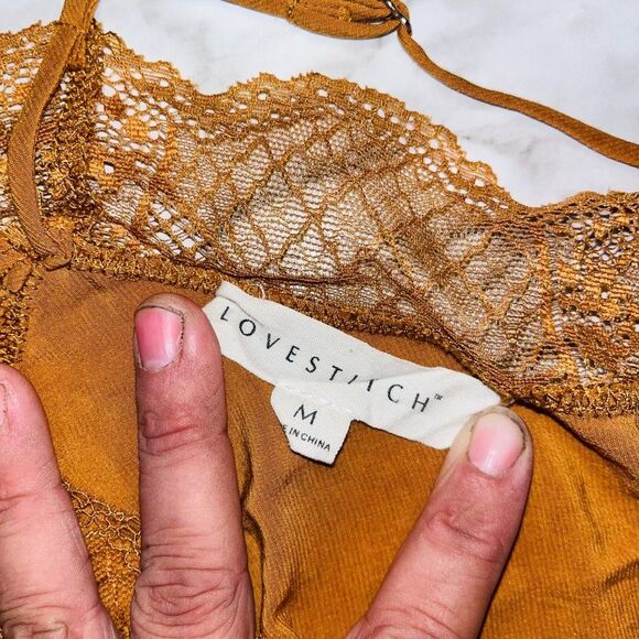 Love Stitch Spaghetti Strap Camisole Brown Women M Sweatheart Babydoll Summer - Picture 4 of 5